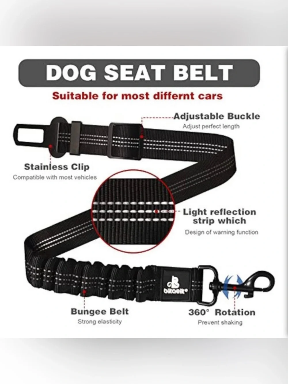 BIKAEIK Dog Safety Belt, Retractable Harness Color: RED